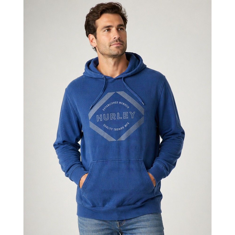 Hurley Hooded Sweatshirt Mens XL Blue Graphic Streetwear Casual Athletic Workout